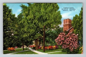 Angola, IN-Indiana, Tri State College Campus Scena Antica, Cartolina d'epoca - Foto 1 di 2