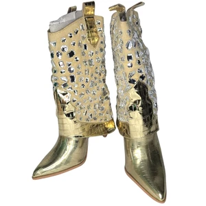 Lauren Lorraine Hana Cowboystiefel Metallic Gold Juwel Stilettoabsatz Neu im Karton Größe 9 - Bild 1 von 6