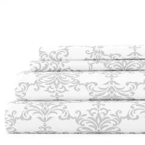 Hoja Completa Premium Ultra Suave 4 Piezas Gris Claro Suave Patrón Ramo Microfibra - Imagen 1 de 12