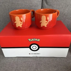 LE CREUSET Pokemon Mugs Charmander Set of 2 From Japan Red New - Picture 1 of 3