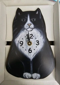 Black Cat Swinging Tail Pink Cloud Gallery Wall Clock Hand Painted Moving - Picture 1 of 4