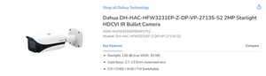 Dahua DH-HAC-HFW3231EP-Z-DP-VP-27135-S2 2MP Starlight HDCVI IR Bullet Camera - Picture 1 of 1