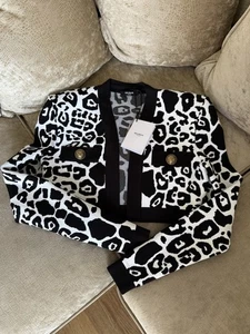 BALMAIN Cardigan Jacke Blazer Cropped Strickjacke Snow Leopard Animal Print - Bild 1 von 3