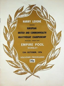 De colección 1976 Programa de Boxeo Joe Bugner v Richard Dunn Campeonato Peso Pesado - Imagen 1 de 5