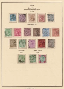 Indien QV 1873-1892 Briefmarken. Hauptsächlich fein gebraucht (FU) einige (MLH) - Bild 1 von 1