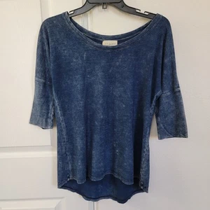 Cloth & Stone 3/4 Sleeve Blue Top Sz XS Stone Wash Lightweight Scoopneck Cotton - Picture 1 of 9