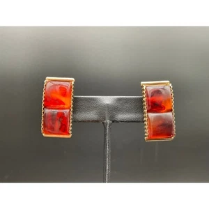 Vintage Napier Lucite Tortoise Shell Clip On Earrings Rectangular Runway - Picture 1 of 7