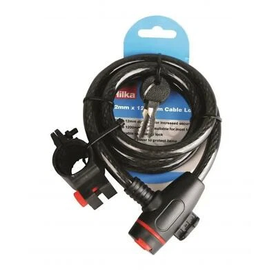 2 Key Bike Lock 12mm x 1200mm Cycle Bicycle Steel Cable Extra Strong Security - Image 1 of 4