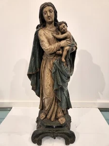 Große Madonna Maria mit Jesus Statue Italien um 1780 Heiligenfigur Holz Kirche - Bild 1 von 13