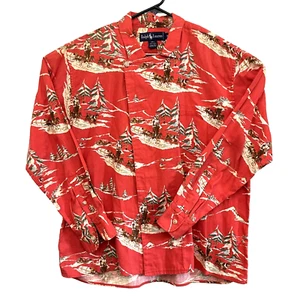 POLO RALPH LAUREN SLEIGH DOGS red Cross Placket Shirt Size Large (12) Alaska AOP - Picture 1 of 12