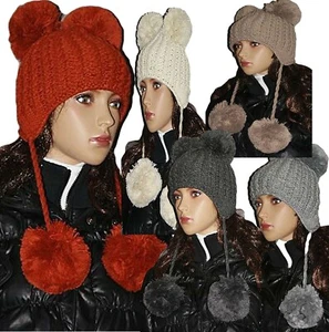 Sehr warme Damen Wintermütze Strickmütze Bommeln Skimütze Mütze Zopfmuster  - Bild 1 von 6