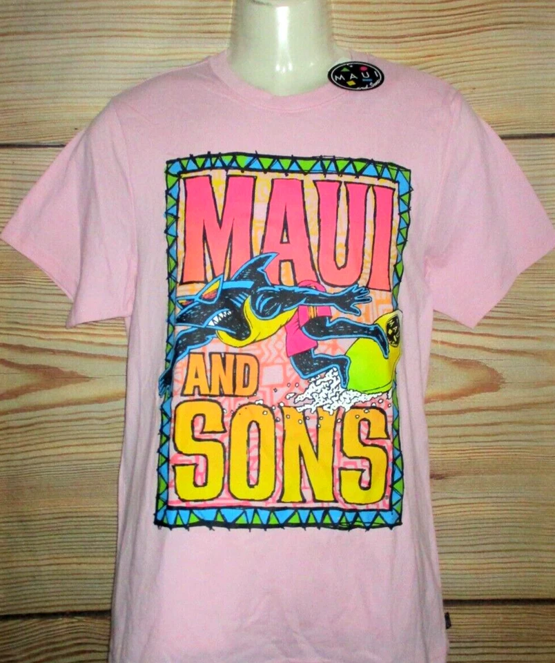 MENS MAUI AND SONS SHARK PINK T-SHIRT SIZE L - Image 1 of 1