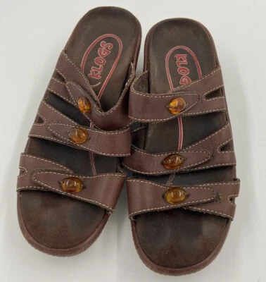 Sandalia Klogs antideslizante para mujer talla 6 M marrón cuña sin cordones correas detalladas Foto 1 de 4