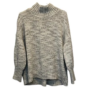 Pure Jill Mock Neck Fisherman Knit Sweater Marble Oatmeal Gray Size Large Petite - Picture 1 of 5