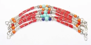 Tibetan Turquoise Coral Amber Gemstone Handmade Nepali Bracelet Size 7.8 Inches - Picture 1 of 4