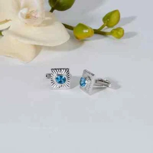 Natürlich Blau Topas Edelstein 925 Sterlingsilber Manschetten Für Groomsmen Gift - Bild 1 von 4