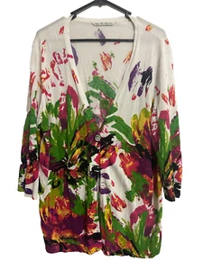 Cardigan Peter Nygard colorato floreale M-XXL manica 3/4 bottoni davanti cotone rayon - Foto 1 di 8