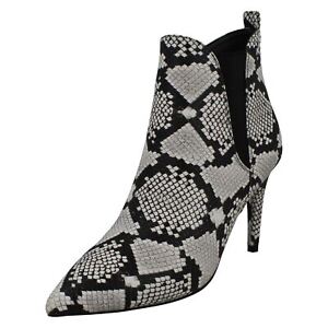 LADIES SPOT ON POINTED GUSSET HIGH HEEL SNAKE PRINT ZIP ANKLE BOOTS F5R0990 SIZE