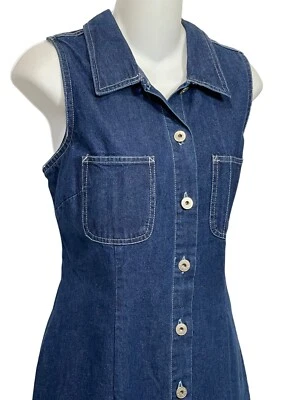 Vintage Denim Dress Size Small Me & You Long Button Maxi Blue Jean Duster Vest - Image 1 of 4