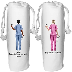 Personalisierte Weinflaschentasche Krankenschwester Dankeschön Geschenk Hebamme Gesundheitspersonal NHS - Bild 1 von 3