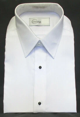 Men's White Chaplin Tuxedo Dress Shirt Laydown Collar Prom Wedding S 30/31 - Image 1 of 3