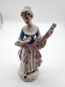 Vintage Porcelain Lady dressed in Victorian Style Holding a banjo, Made In Korea - Picture 1 of 7