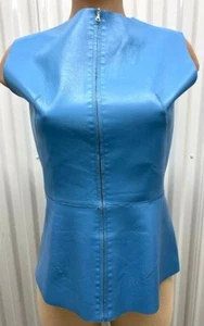 Leather Pamplin Back Zipper Sleeveless Round Neck Turquoise Top Size 40 EU22KO - Picture 1 of 8