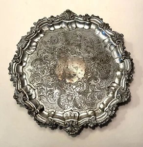 VTG Corbell & Co Footed Silver Plate Salver Tray Ornate 10” Heavy 2.5lbs - READ! - Picture 1 of 12