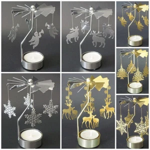 SILVER Metal Rotating Spinner Carousel Candle Tea Light Holder Table Xmas Decor - Picture 1 of 12