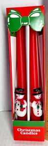 Weihnachten Rot Wachskerzen mit Schneemännern 2er Set 10" Kegel Neu - Bild 1 von 5