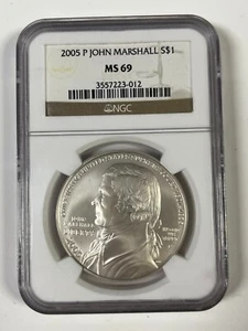 2005 P John Marshall Commem. Silver Dollar NGC MS69 SLIGHTLY SCRATCHED HOLDER - Picture 1 of 4