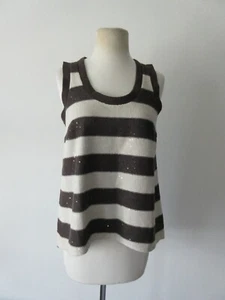 BRUNELLO CUCINELLI linen silk striped sequined top S - Picture 1 of 7