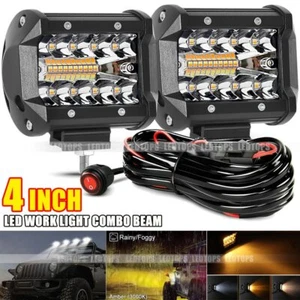Combo de barra de luz de trabajo LED 2x 4" conducción niebla todo terreno ATV 4x4 UTV + Kit de cableado 12V - Imagen 1 de 12