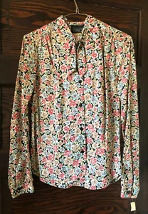 Vintage 70's 80's TOMBOY Blouse Floral NWT Sz 9 Long Sleeve Button Up Ties - Picture 1 of 5