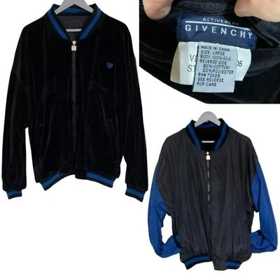 Vintage Givenchy L oversized Y2K Retro reversible blue velour silk bomber jacket - Image 1 of 4