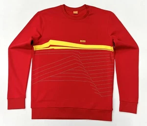 Hugo Boss Men's Regular Fit Crew Neck Sweatshirt In Red Size L - Picture 1 of 13