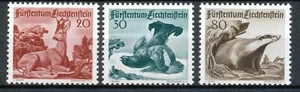 LIECHTENSTEIN 1950 - WILD LIFE - DEER/ GAME COCK/ BADGER - MNH SET Hk73f - Picture 1 of 1