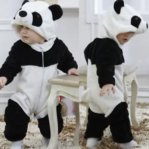 Baby Boys And Girls Bear Long Sleeve Hooded Footed Jumpsuit Fleece Warm Clothes - Picture 1 of 6