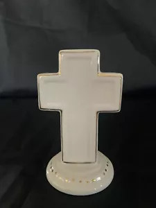 Weiße Porzellan Stehkreuz Figur Goldakzente - Bild 1 von 6