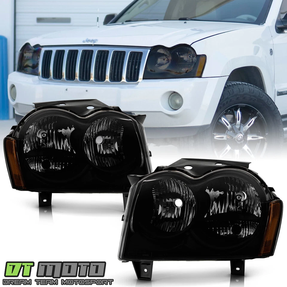 Faros delanteros izquierda+derecha negros ahumados para Jeep Grand Cherokee 2005 2006 2007 Foto 1 de 4