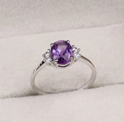 925 Sterling Silver Natural Purple Amethyst Engagement Ring Handmade Jewelry - Image 1 of 4