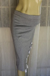 XC 22) SIZE 6 BARDOT GREY KNEE LENGTH STRETCH COTTON PENCIL SKIRT WHITE LACE UP - Picture 1 of 5
