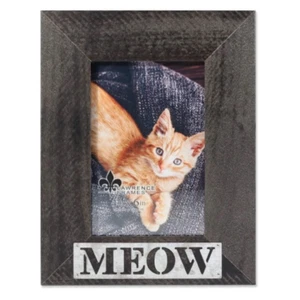 Cat Lovers, Meow 4x6 Wood Galvanized Metal Piercing-Meow Picture Frame - Picture 1 of 2