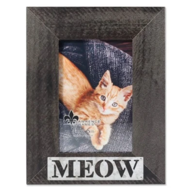 Cat Lovers, Meow 4x6 Wood Galvanized Metal Piercing-Meow Picture Frame - Image 1 of 2