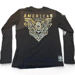New Men's American Fighter Long Sleeve Athletic MMA Black/Gray T-Shirt XS-4XL - Picture 1 of 2