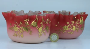 Thomas Webb, by Jules Barbie. Pair of gilt decorated Queens Burmese art glass... - Picture 1 of 15