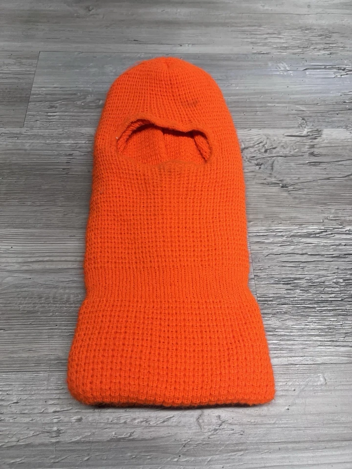 Máscara facial vintage naranja brillante tejida invierno pasamontañas invierno caza esquí máscara Foto 1 de 4