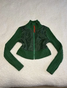 BDG Damenpullover grün Rhett gesteppt bauchfrei Strick durchgehender Reißverschluss - Bild 1 von 6