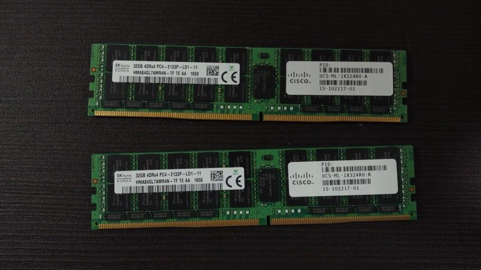 SK Hynix 64GB (32GB x 2) 4DRx4 PC4-2133P LRDIMM DDR4 ECC server RAM - Image 1 of 1
