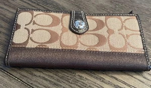 Portafoglio Coach Firmato Tela Pelle Marrone e Logo Marrone - Foto 1 di 8